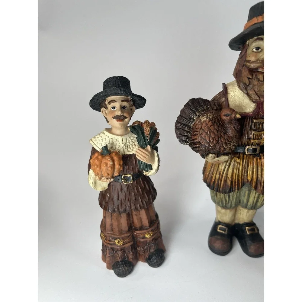 Vintage Pilgrim Figurines Set of 3 Thanksgiving Fall Decor Resin & Pumpkin